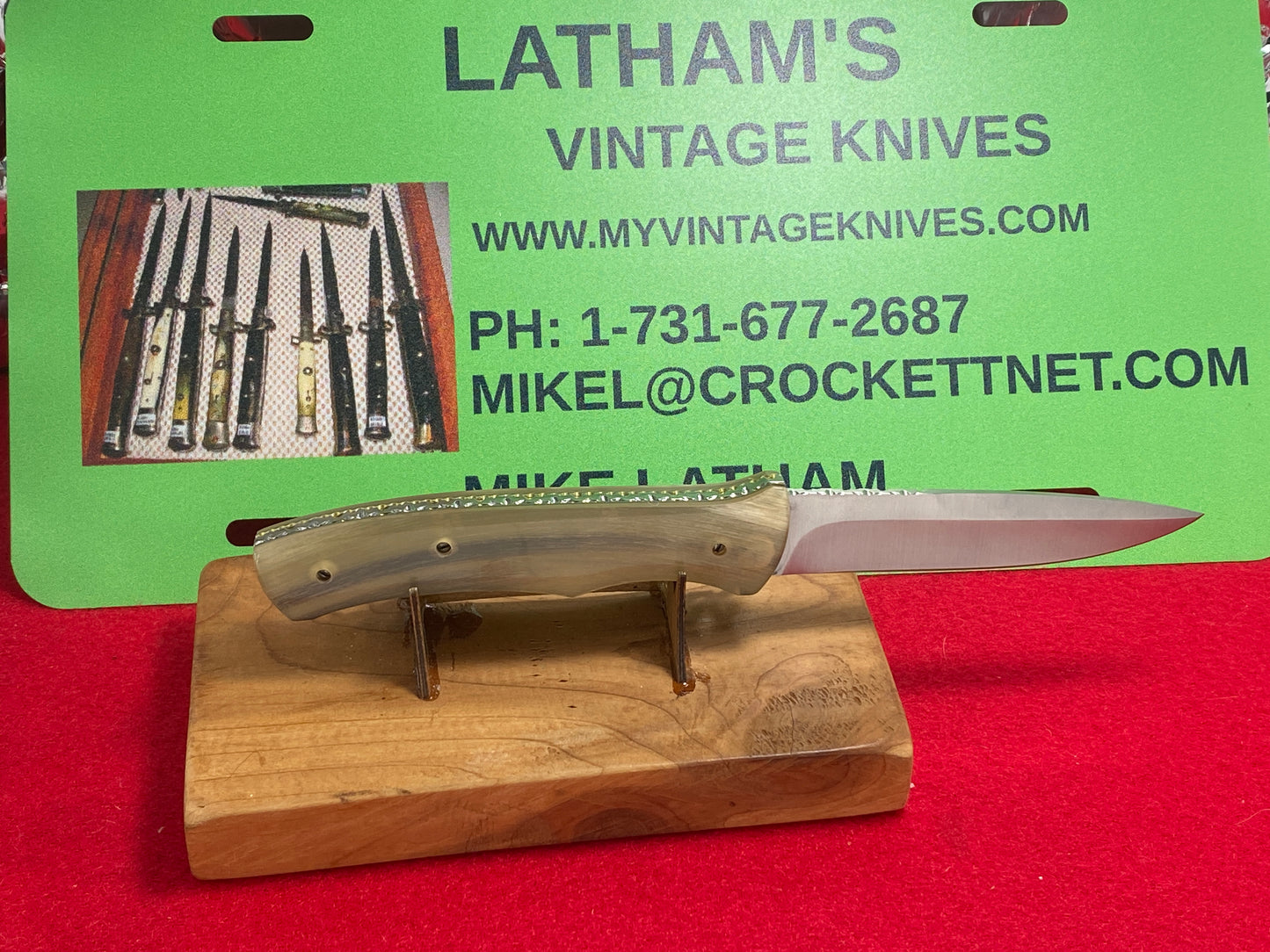 VALLOTTON, RAINY CUSTOM KNIVES 1996-99 DOUBLE ACTION HUNTER CUSTOM AUTOMATIC KNIFE HORN HANDLES