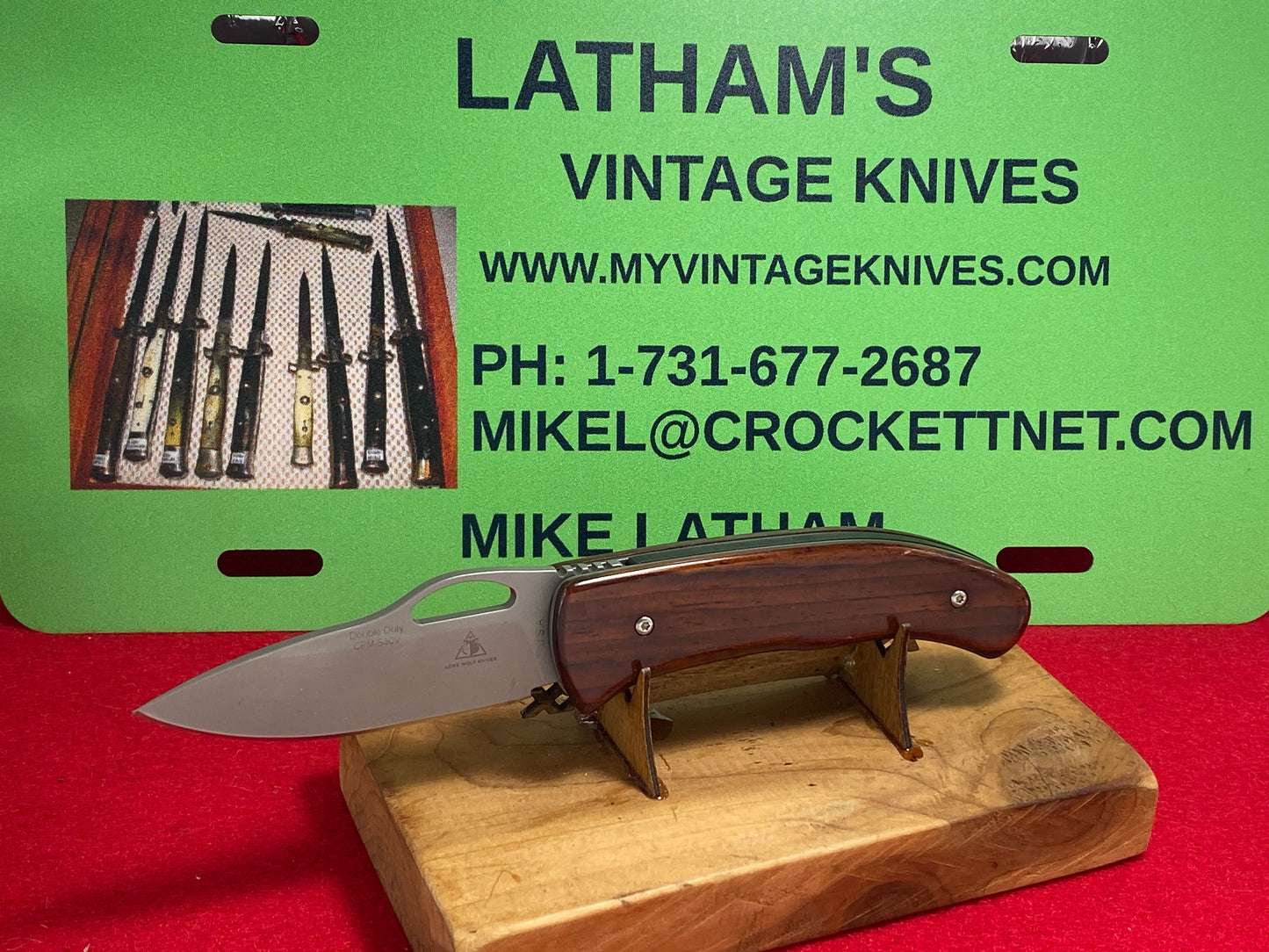 LONE WOLF KNIVES 2001 DOUBLE DUTY, LC18100 TACTICAL AUTOMATIC KNIFE WOOD HANDLES