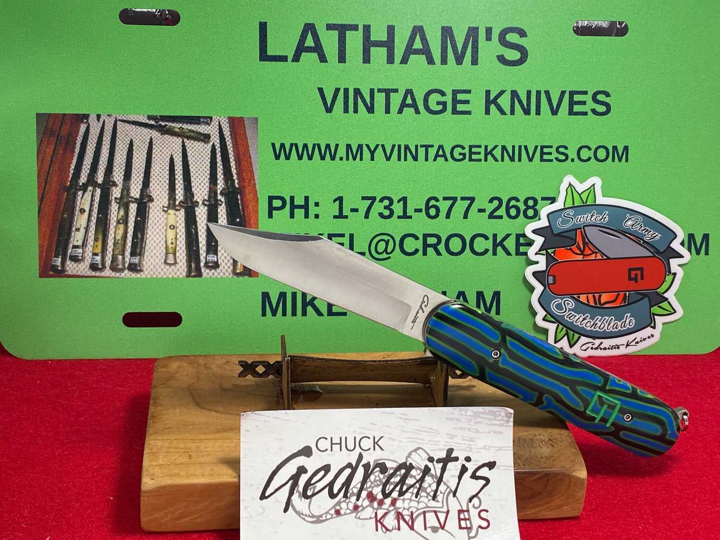 GEDRAITIS, CHUCK 2024 CUSTOM SWITCHARMY SCALE RELEASE CUSTOM AUTOMATIC KNIFE G-10 UV REACTIVE HANDLES