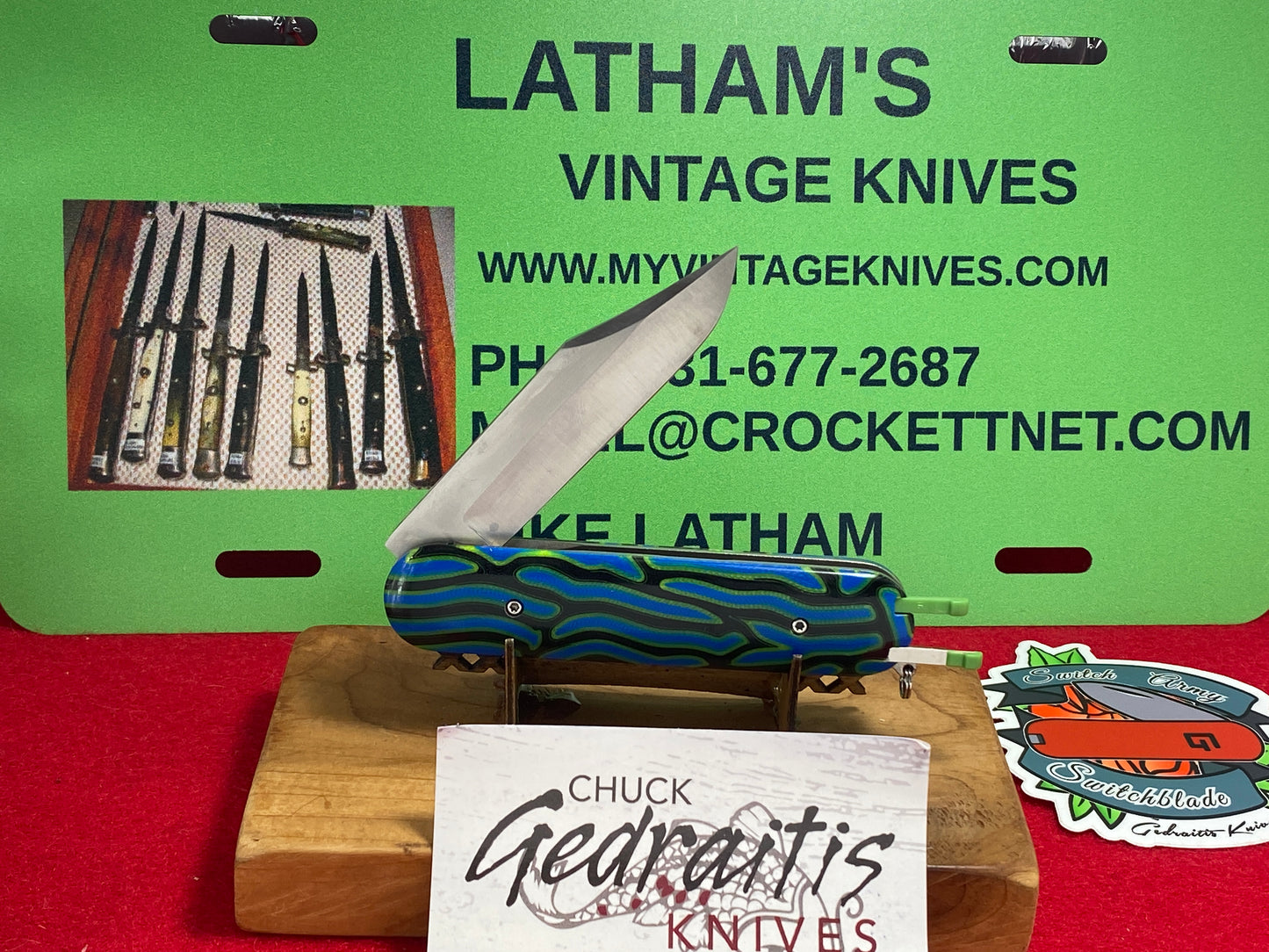 GEDRAITIS, CHUCK 2024 CUSTOM SWITCHARMY SCALE RELEASE CUSTOM AUTOMATIC KNIFE G-10 UV REACTIVE HANDLES