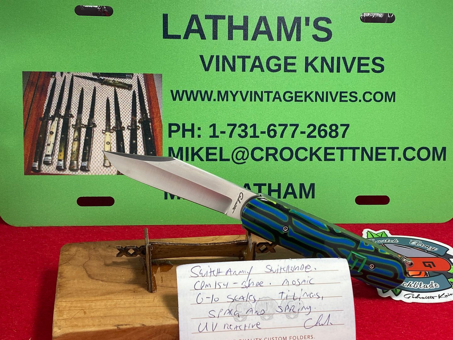 GEDRAITIS, CHUCK 2024 CUSTOM SWITCHARMY SCALE RELEASE CUSTOM AUTOMATIC KNIFE G-10 UV REACTIVE HANDLES