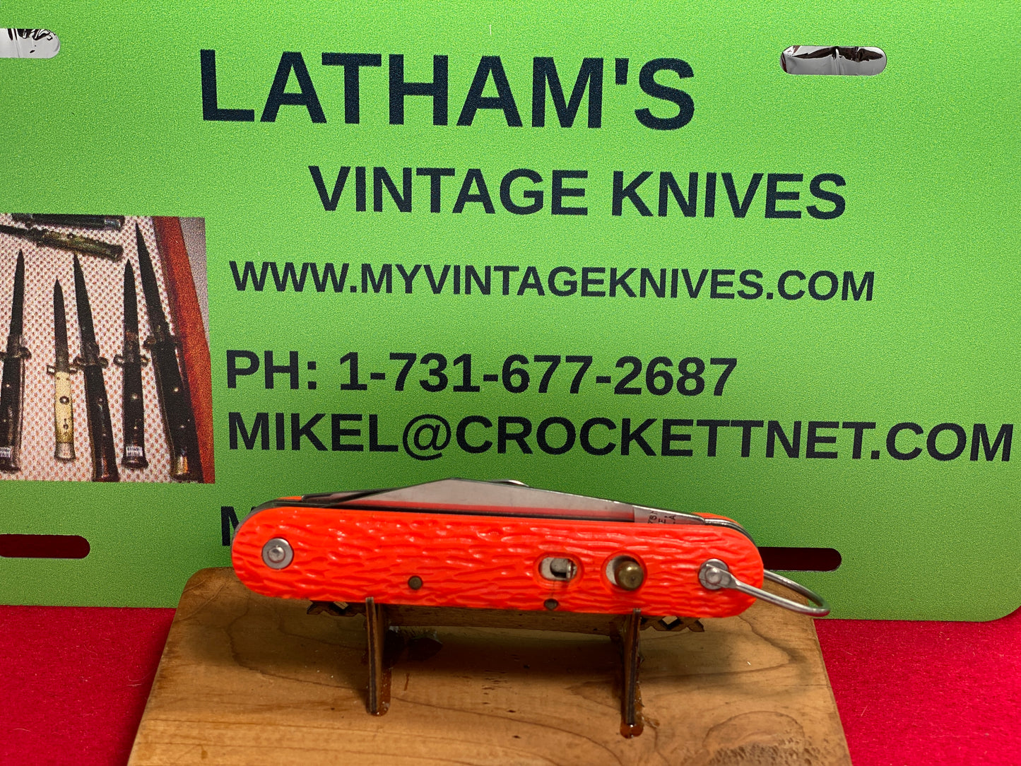 LOGAN/SMYTH VENICE FL USA 1990 DOUBLE STAMPED PARATROOPER MILITARY AMERICAN AUTOMATIC KNIFE ORANGE DELRIN HANDLES