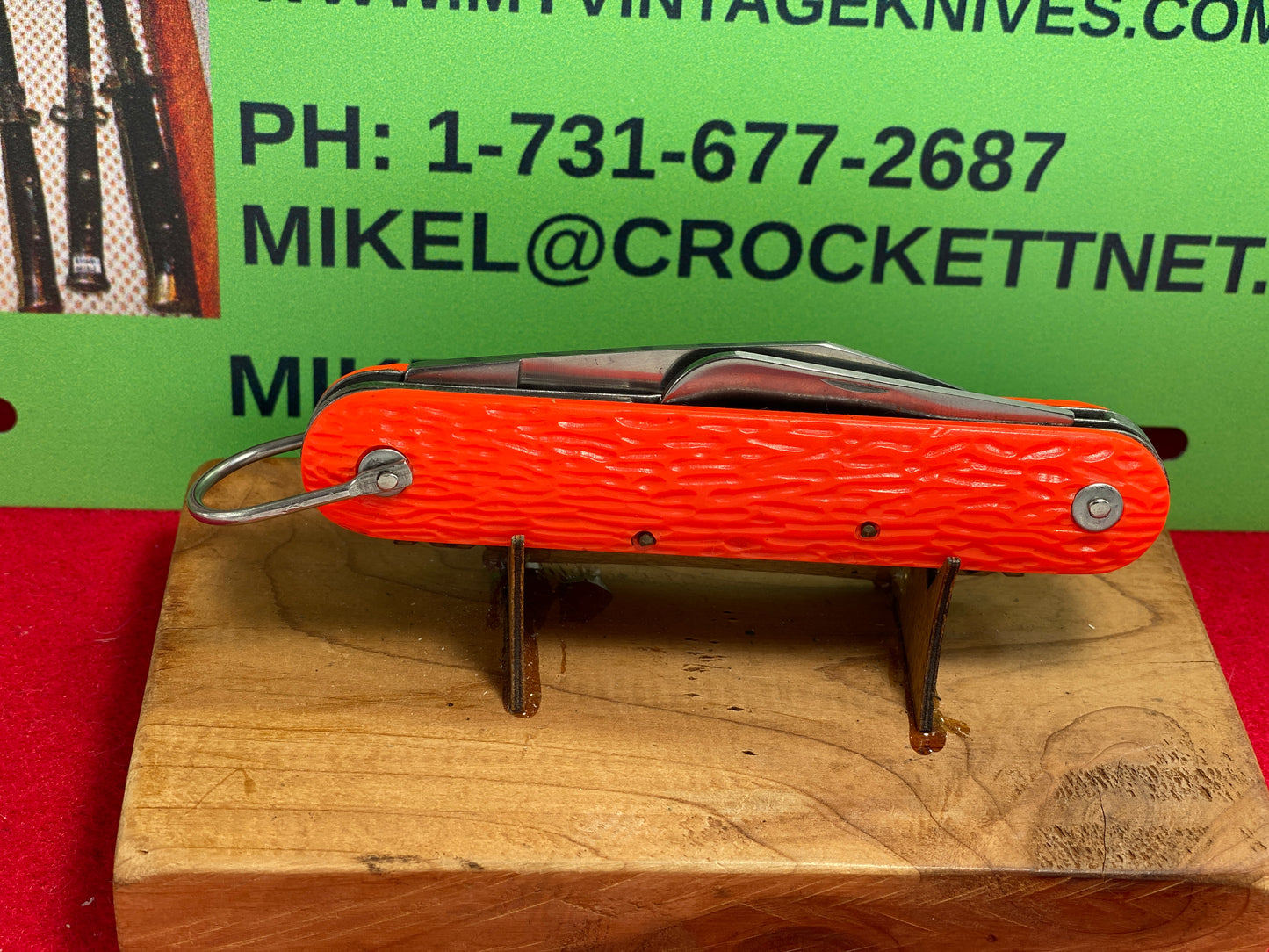 LOGAN/SMYTH VENICE FL USA 1990 DOUBLE STAMPED PARATROOPER MILITARY AMERICAN AUTOMATIC KNIFE ORANGE DELRIN HANDLES