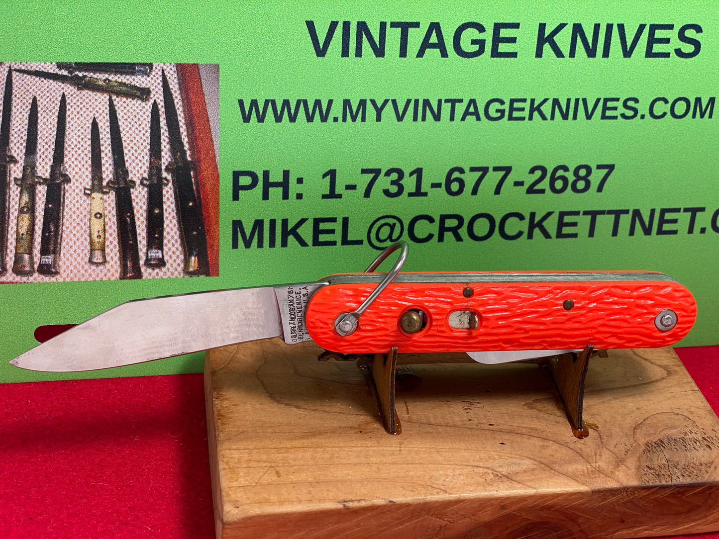 LOGAN/SMYTH VENICE FL USA 1990 DOUBLE STAMPED PARATROOPER MILITARY AMERICAN AUTOMATIC KNIFE ORANGE DELRIN HANDLES