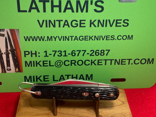 SCHRADE WALDEN NY USA RARE "STAINLESS" 1950-56 MILITARY PARATROOPER VINTAGE AMERICAN AUTOMATIC KNIFE BLACK COMPOSITION HANDLES