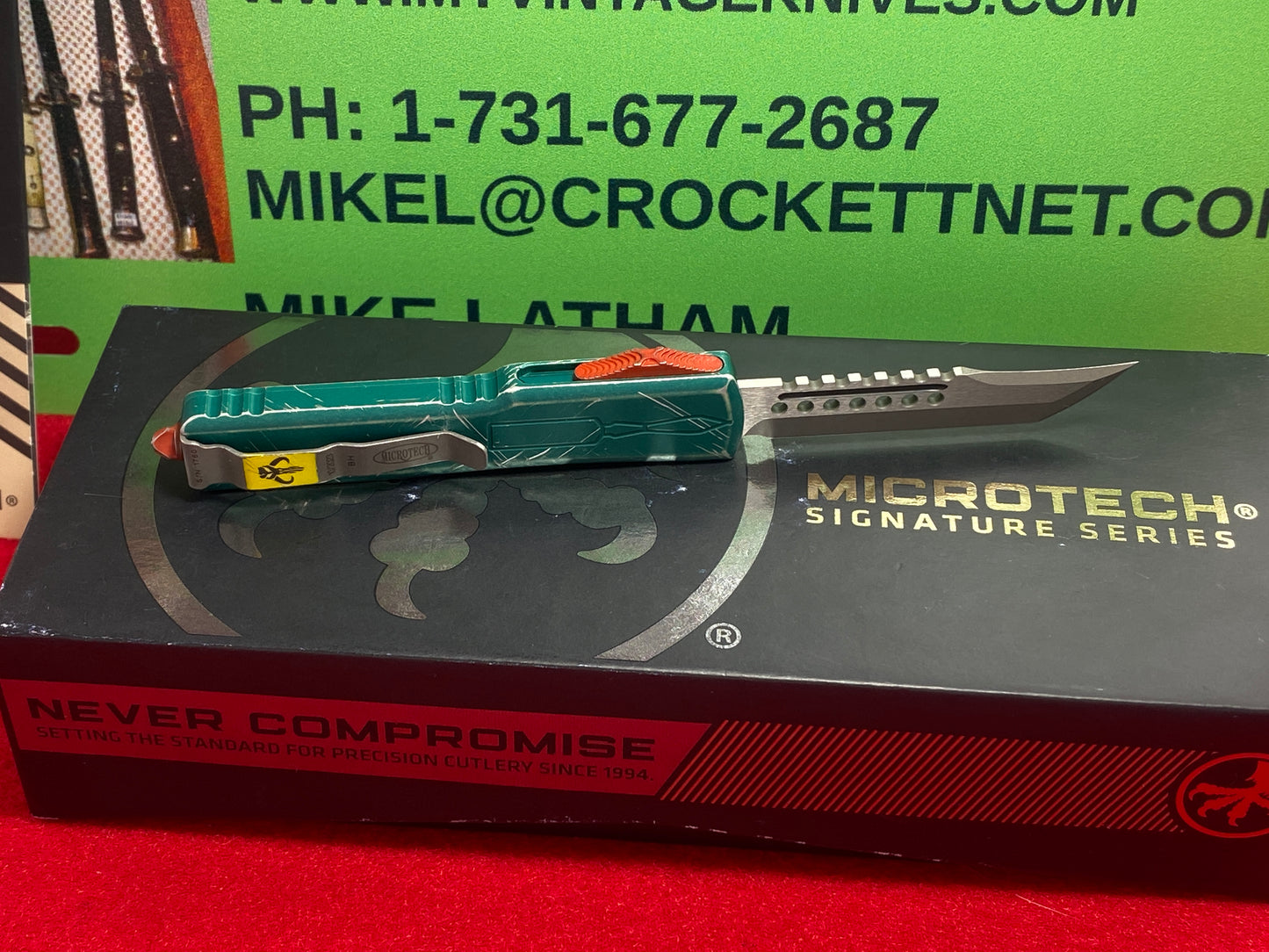 MICROTECH UTX-70 HELLHOUND OTF 10/2023 SIGNATURE SERIES APOCALYPTIC 419-10 BH TACTICAL AUTOMATIC KNIFE GREEN METAL HANDLES