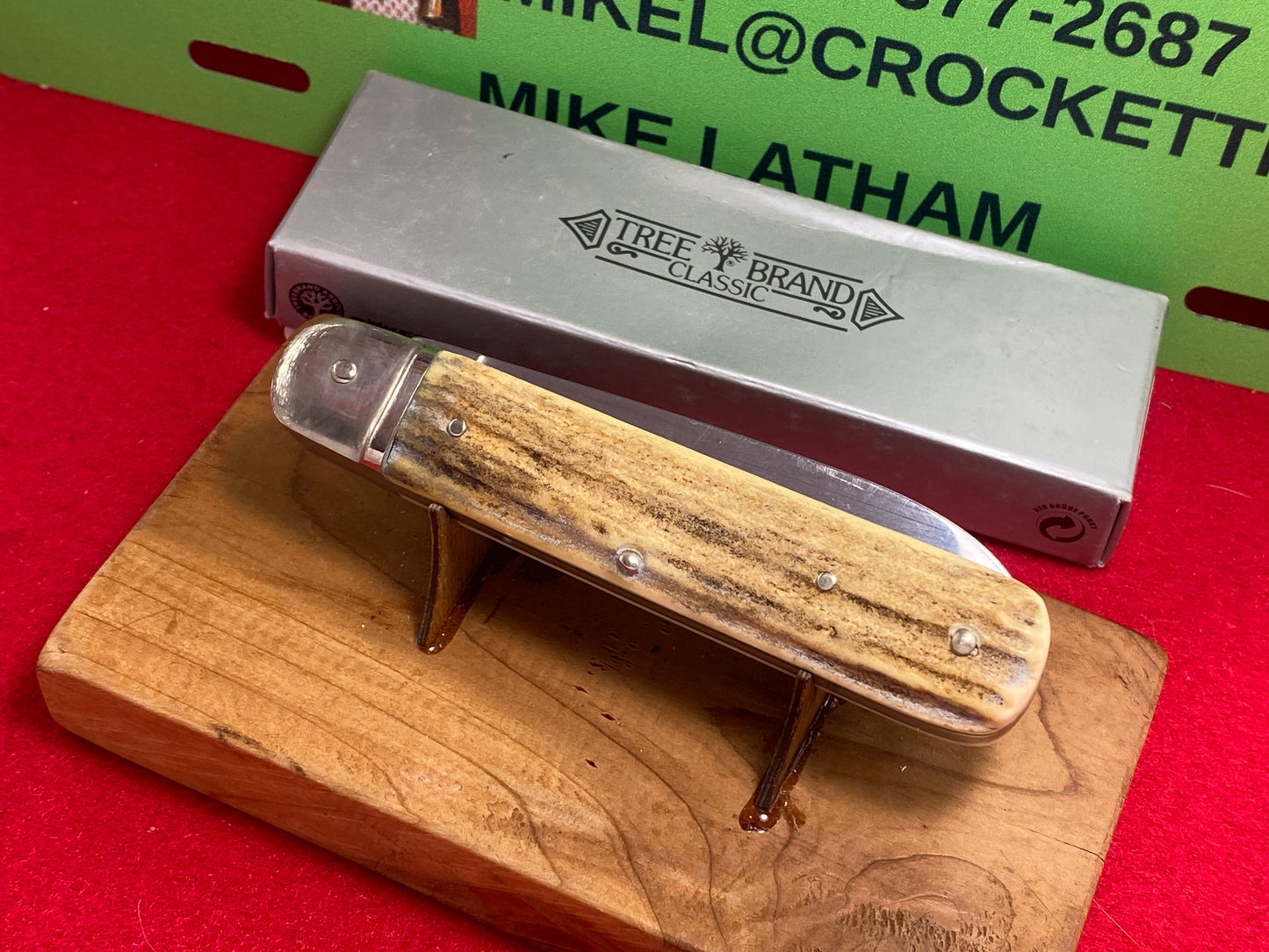 BOKER SOLINGEN GERMANY 1980-85 LEVER AUTOMATIC TREE BRAND CLASSIC 715 GERMAN AUTOMATIC KNIFE STAG HANDLES