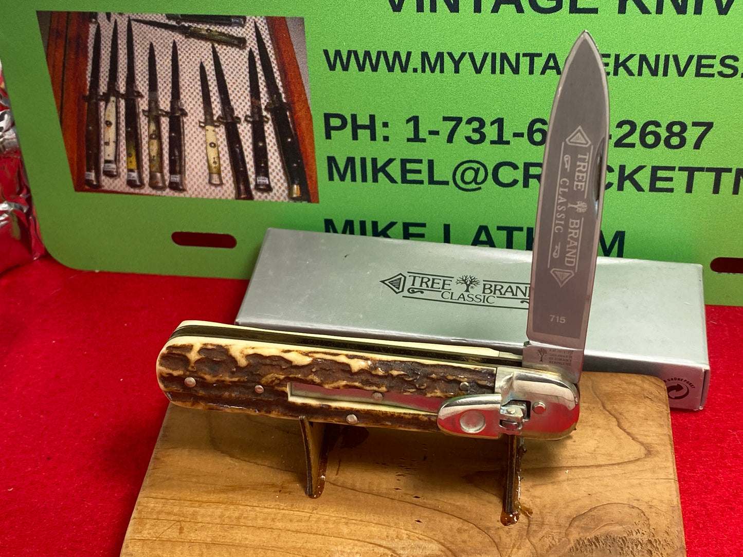 BOKER SOLINGEN GERMANY 1980-85 LEVER AUTOMATIC TREE BRAND CLASSIC 715 GERMAN AUTOMATIC KNIFE STAG HANDLES