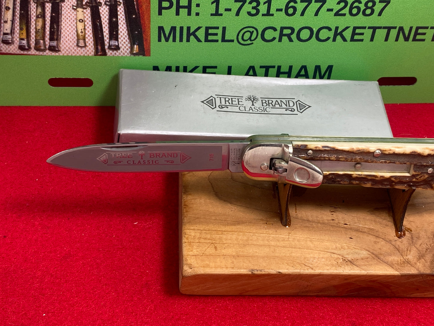 BOKER SOLINGEN GERMANY 1980-85 LEVER AUTOMATIC TREE BRAND CLASSIC 715 GERMAN AUTOMATIC KNIFE STAG HANDLES