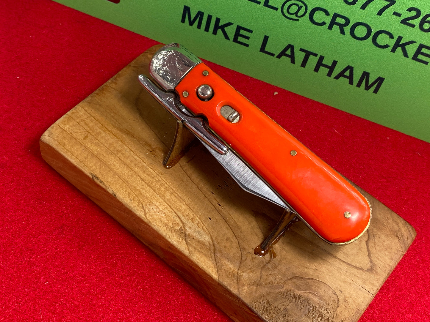 SCHRADE WALDEN N.Y USA 1950-56 SWING GUARD CRAFTSMAN 9450 VINTAGE AMERICAN AUTOMATIC KNIFE ORANGE DELRIN HANDLES