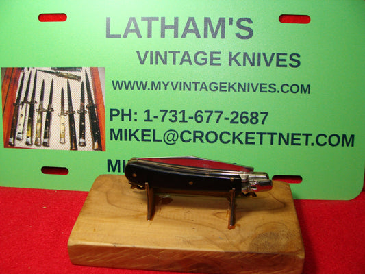 BEGON INOX FRENCH 1960-68 LEVER AUTOMATIC SMALL FRENCH AUTOMATIC KNIFE SLICK BLACK COMPOSITION HANDLES