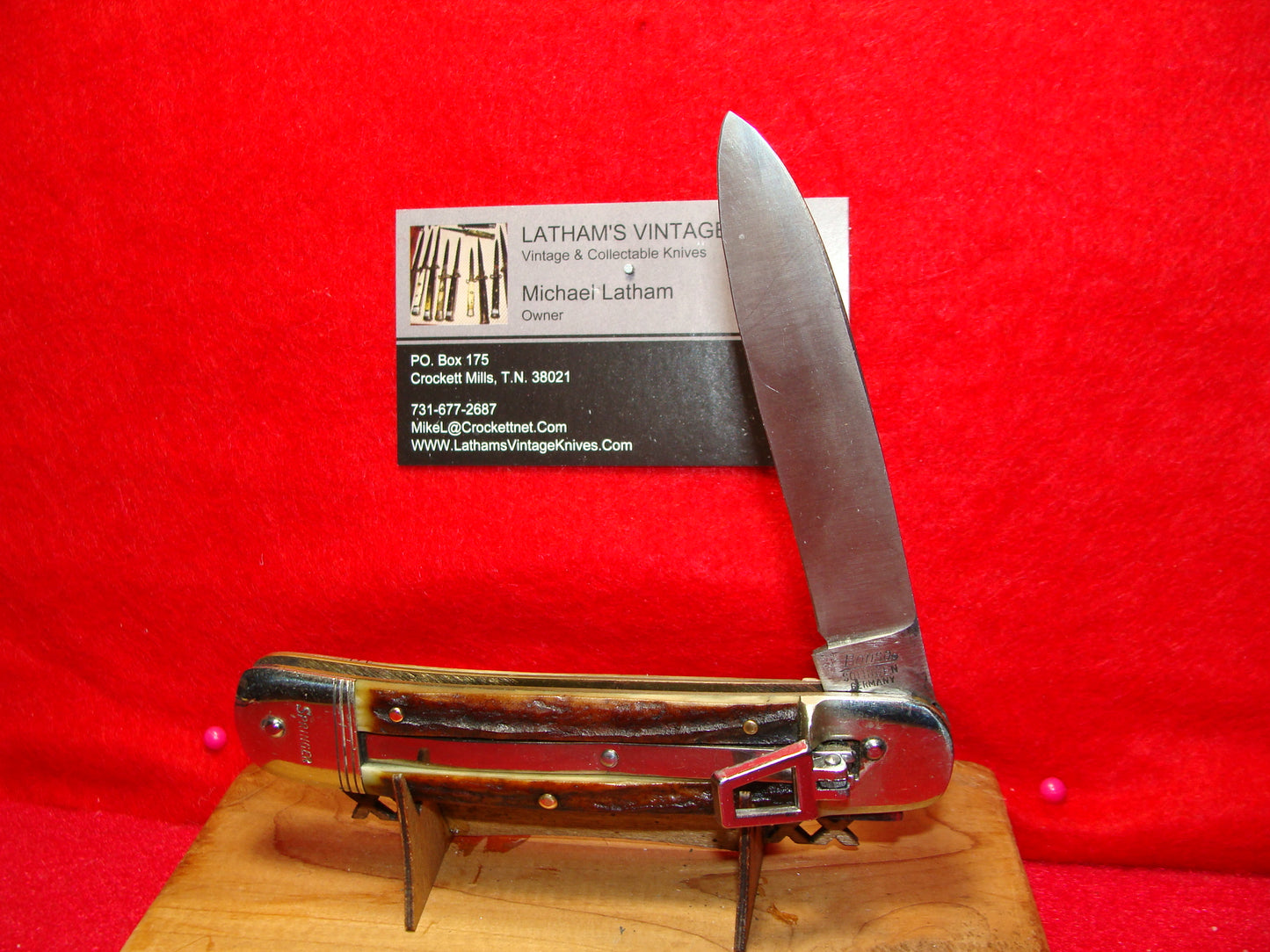 BONSA SOLINGEN GERMANY 1960-72 LEVER AUTOMATIC SPRINGER 11 CM GERMAN AUTOMATIC KNIFE STAG HANDLES