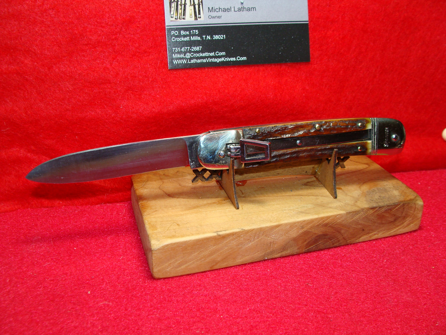 BONSA SOLINGEN GERMANY 1960-72 LEVER AUTOMATIC SPRINGER 11 CM GERMAN AUTOMATIC KNIFE STAG HANDLES