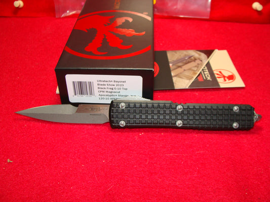 MICROTECH ULTRATECH BAYONET BLADE SHOW 2023 BLACK FRAG G-10 TOP OTF TACTICAL AUTOMATIC KNIFE BLACK HANDLES