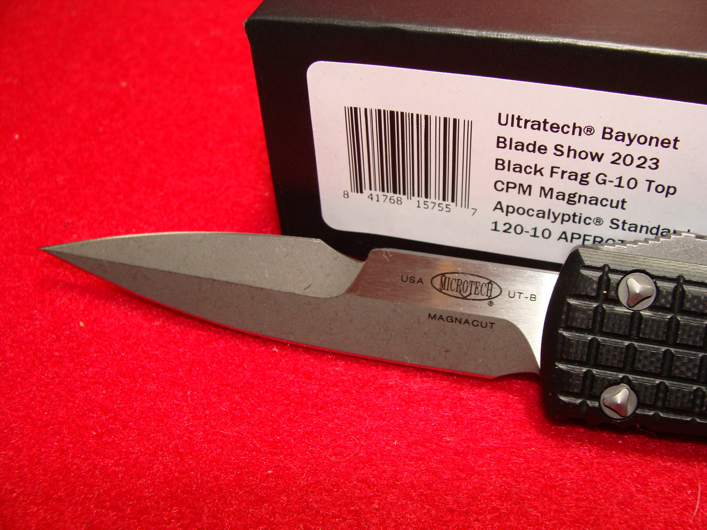 MICROTECH ULTRATECH BAYONET BLADE SHOW 2023 BLACK FRAG G-10 TOP OTF TACTICAL AUTOMATIC KNIFE BLACK HANDLES