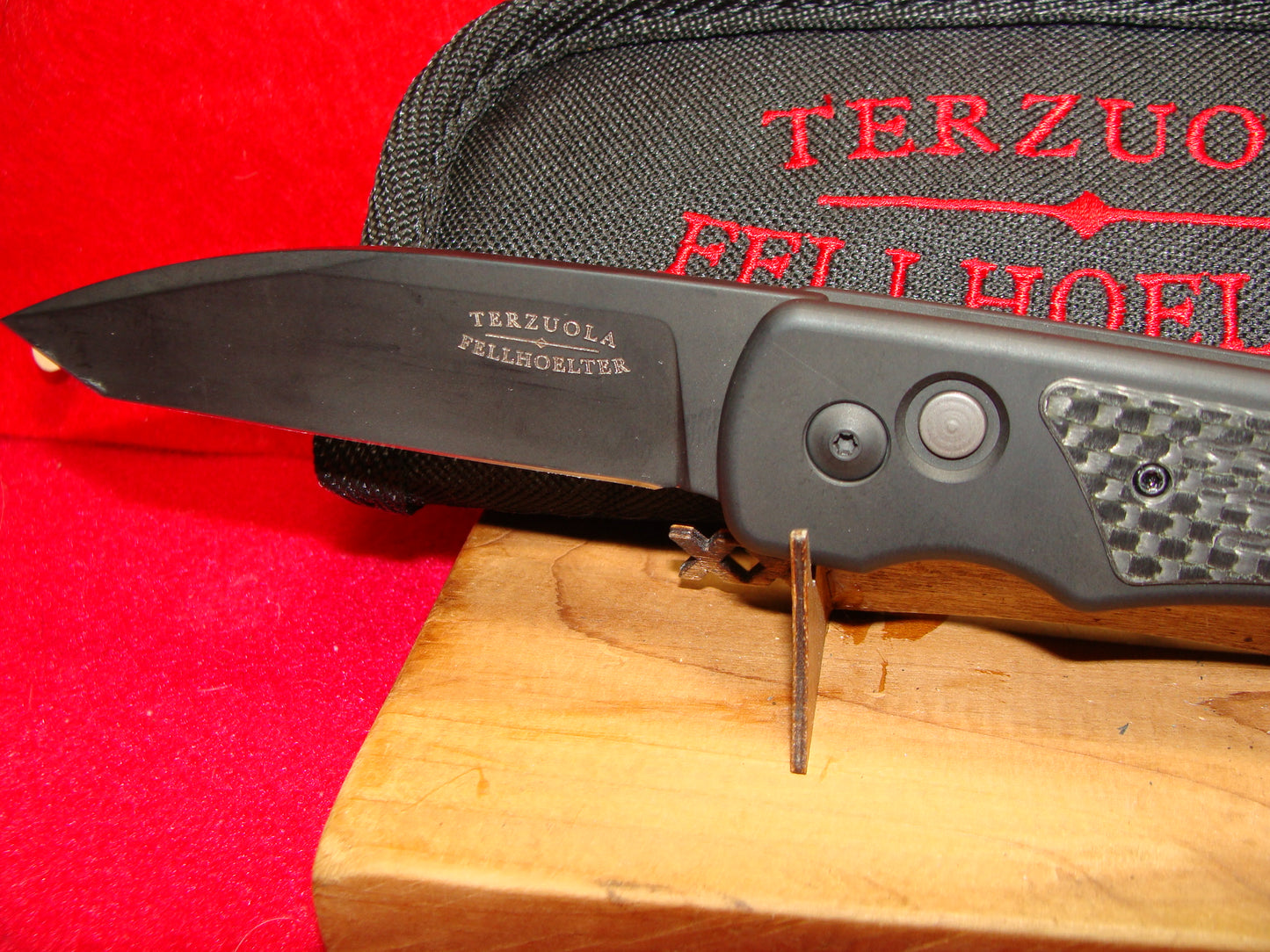 TERZUOLA & FELLHOELTER CUSTOM AUTOMATIC 2023 CPM MAGNA CUT TACTICAL AUTOMATIC KNIFE FIBER CARBON HANDLES