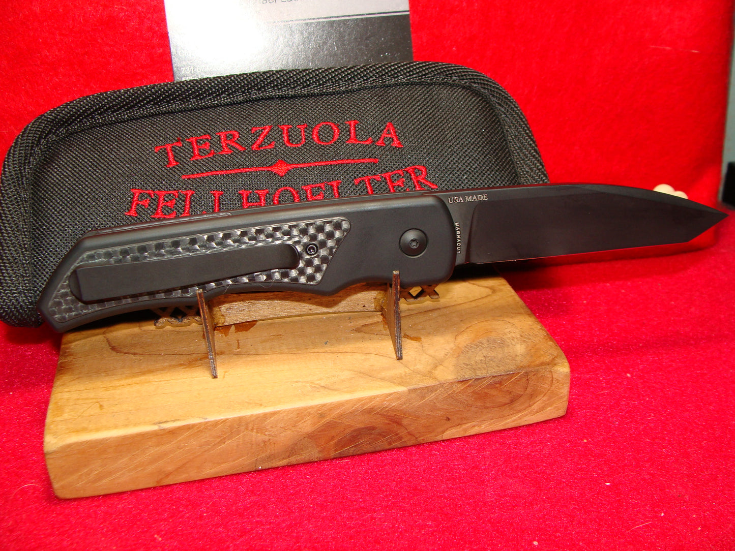 TERZUOLA & FELLHOELTER CUSTOM AUTOMATIC 2023 CPM MAGNA CUT TACTICAL AUTOMATIC KNIFE FIBER CARBON HANDLES