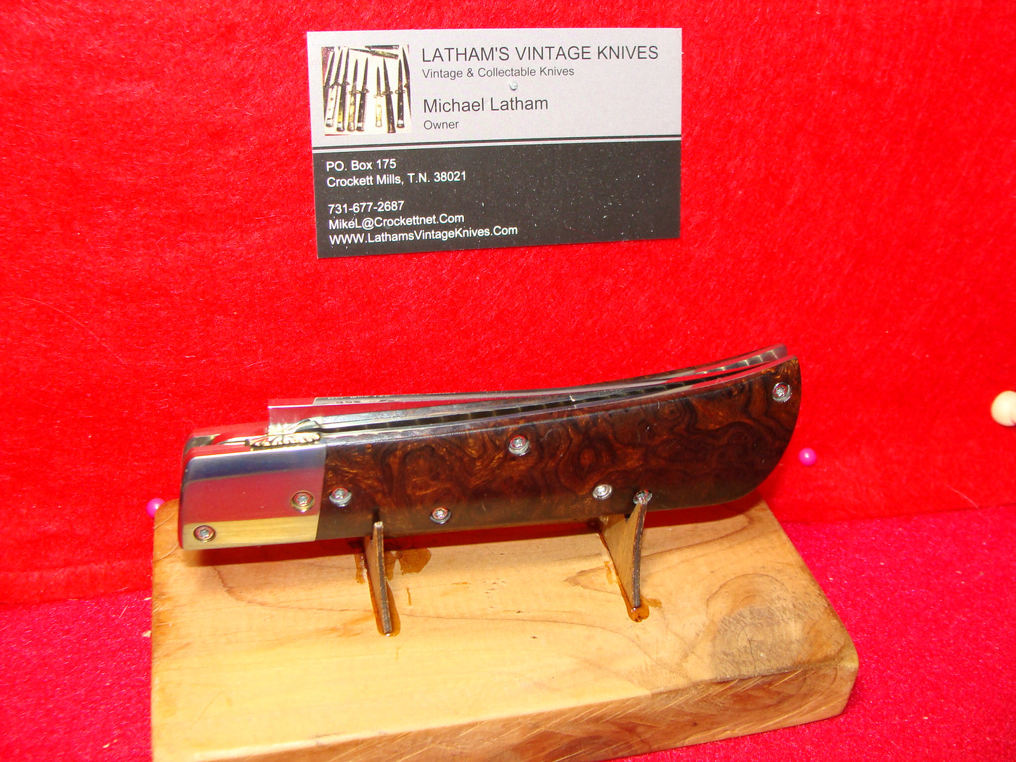 VALLOTTON, RAINY CUSTOM OREGON MAKER 1992 EARLY PERSIAN CUSTOM AUTOMATIC KNIFE IRON WOOD HANDLES