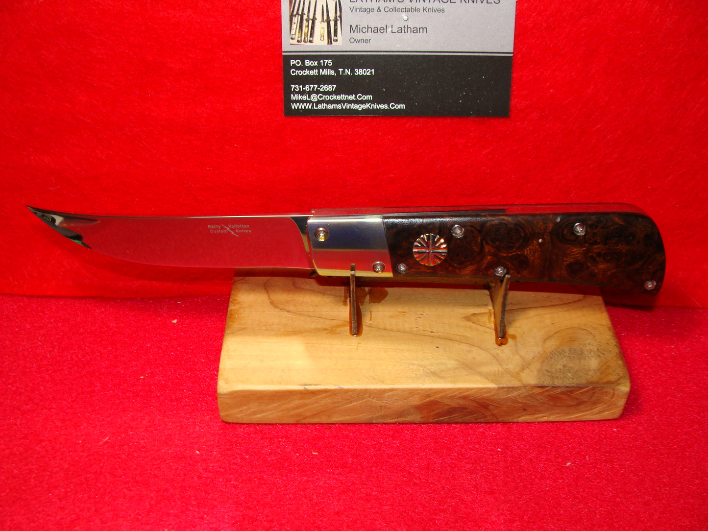 VALLOTTON, RAINY CUSTOM OREGON MAKER 1992 EARLY PERSIAN CUSTOM AUTOMATIC KNIFE IRON WOOD HANDLES