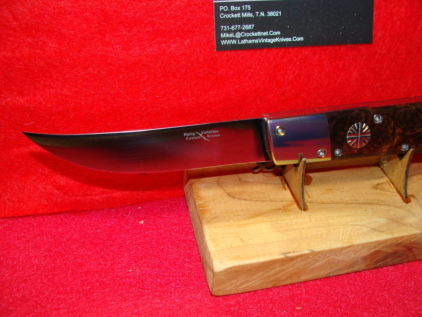 VALLOTTON, RAINY CUSTOM OREGON MAKER 1992 EARLY PERSIAN CUSTOM AUTOMATIC KNIFE IRON WOOD HANDLES