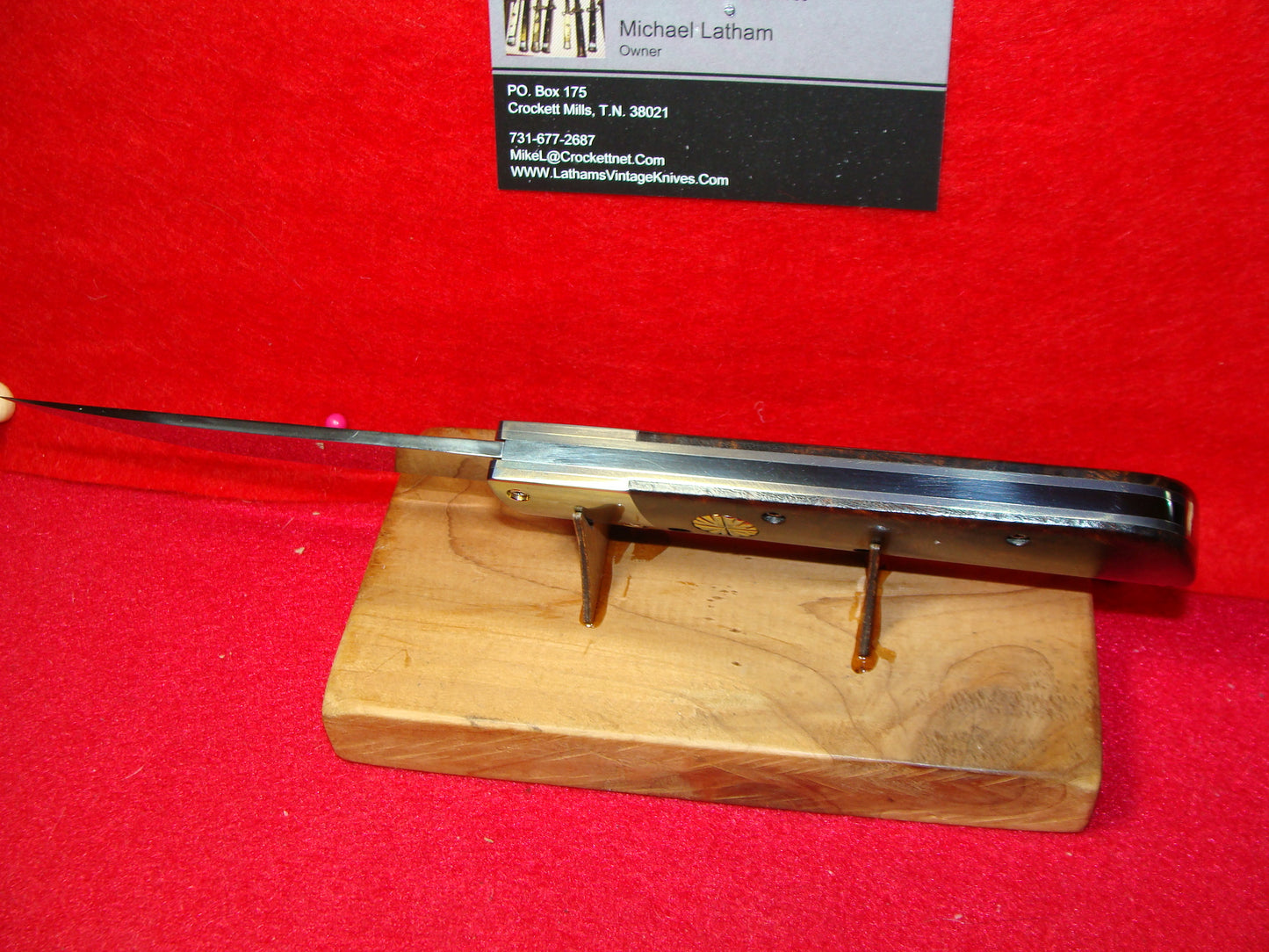 VALLOTTON, RAINY CUSTOM OREGON MAKER 1992 EARLY PERSIAN CUSTOM AUTOMATIC KNIFE IRON WOOD HANDLES