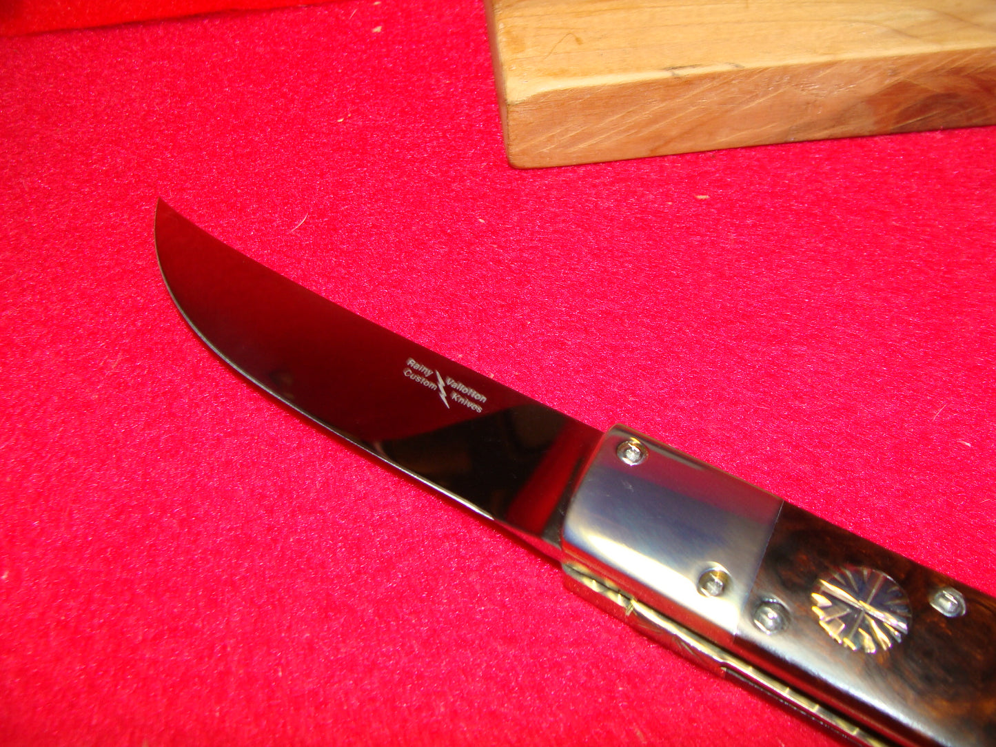 VALLOTTON, RAINY CUSTOM OREGON MAKER 1992 EARLY PERSIAN CUSTOM AUTOMATIC KNIFE IRON WOOD HANDLES