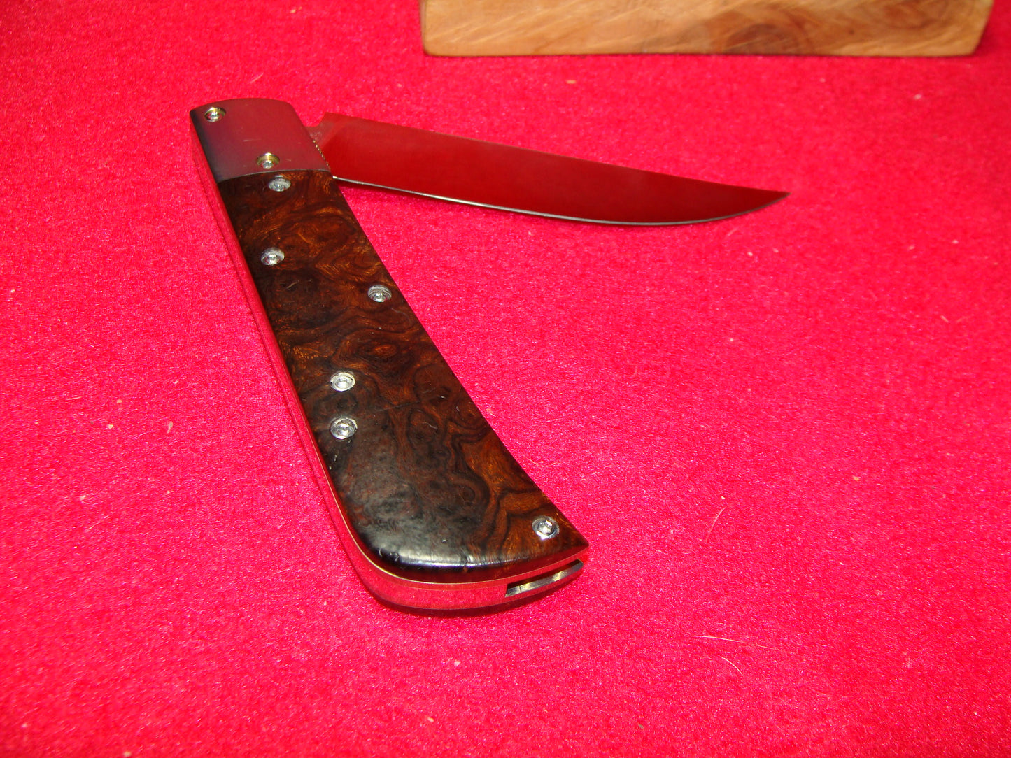 VALLOTTON, RAINY CUSTOM OREGON MAKER 1992 EARLY PERSIAN CUSTOM AUTOMATIC KNIFE IRON WOOD HANDLES