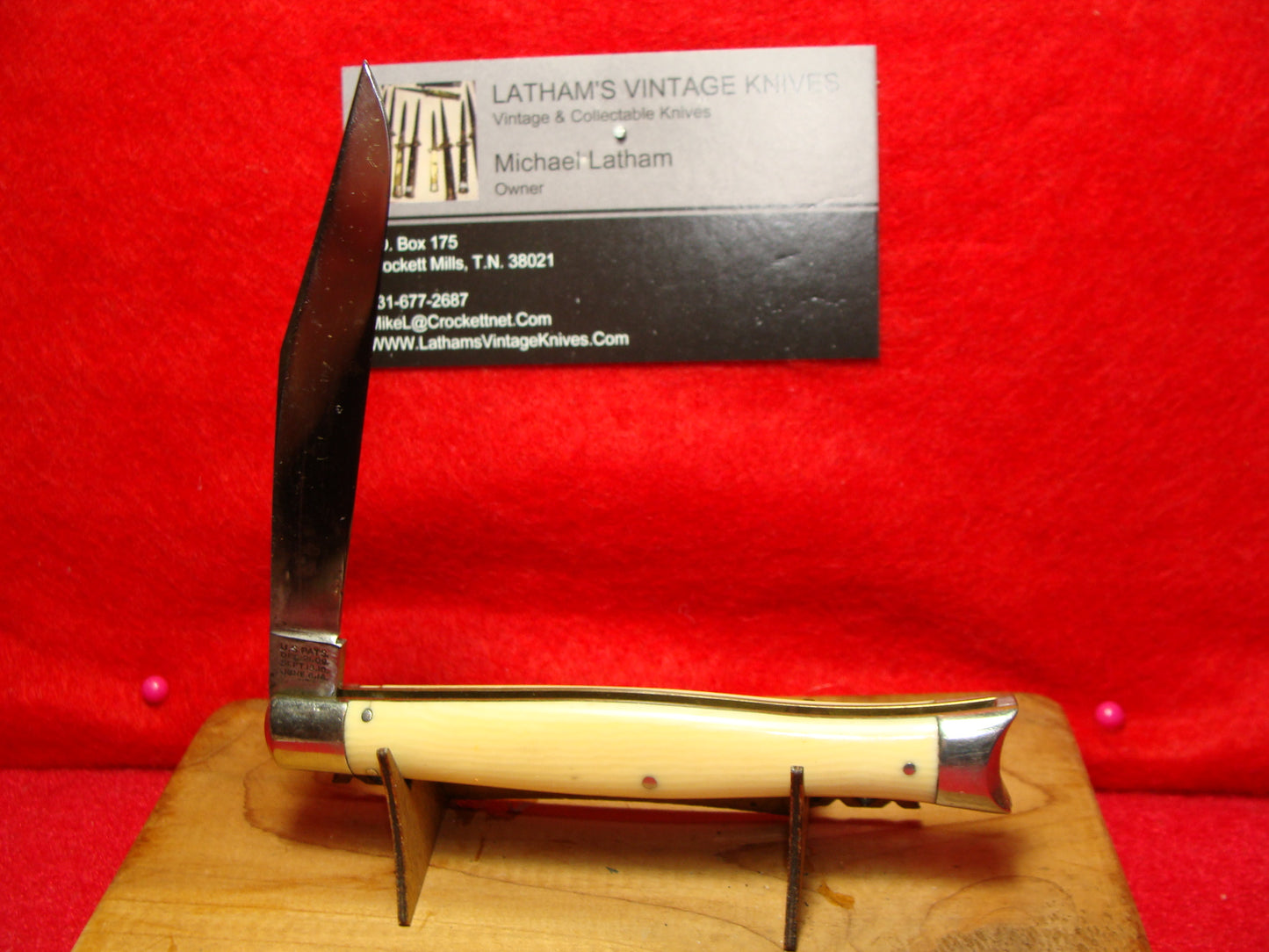 SCHRADE CUT CO. WALDEN NY 1916-46 FISH TAIL 4" VINTAGE AMERICAN AUTOMATIC KNIFE IMITATION IVORY COMPOSITION HANDLES