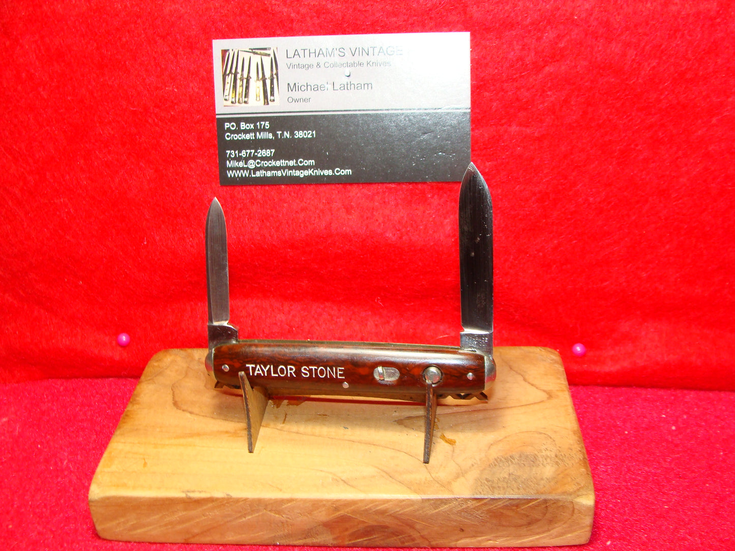 SCHRADE CUT CO. WALDEN NY 1916-46 TWIN BLADE DOUBLE BUTTON 3 3/8" VINTAGE AMERICAN AUTOMATIC KNIFE RED FIBER COMPOSITION HANDLES