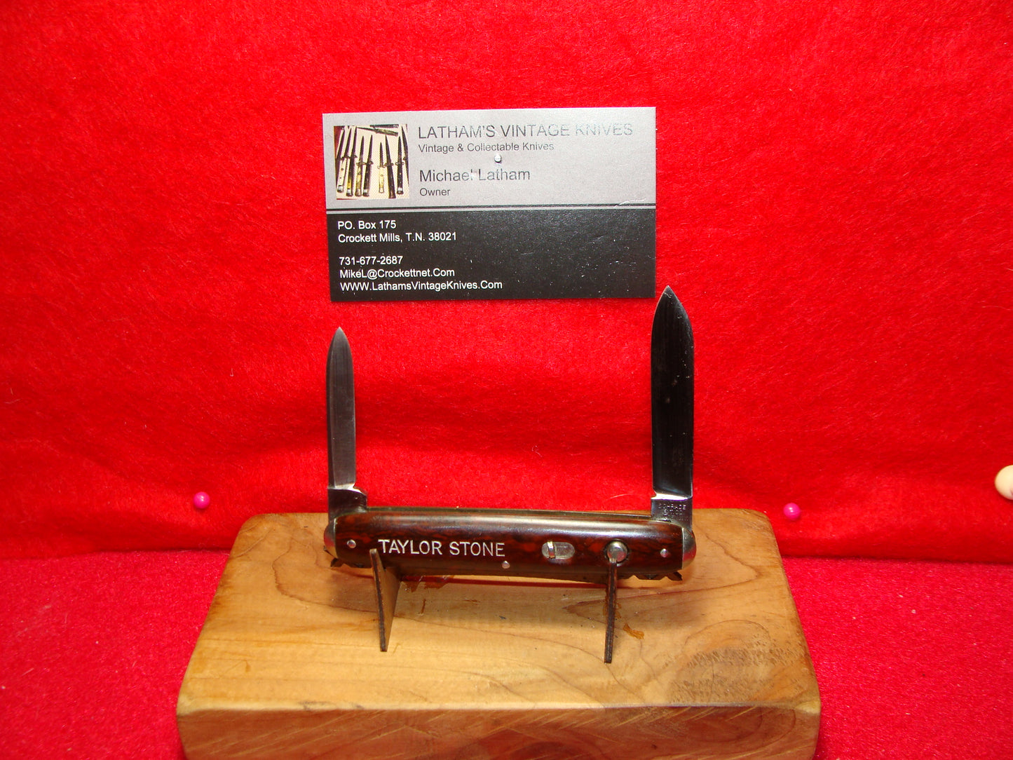 SCHRADE CUT CO. WALDEN NY 1916-46 TWIN BLADE DOUBLE BUTTON 3 3/8" VINTAGE AMERICAN AUTOMATIC KNIFE RED FIBER COMPOSITION HANDLES