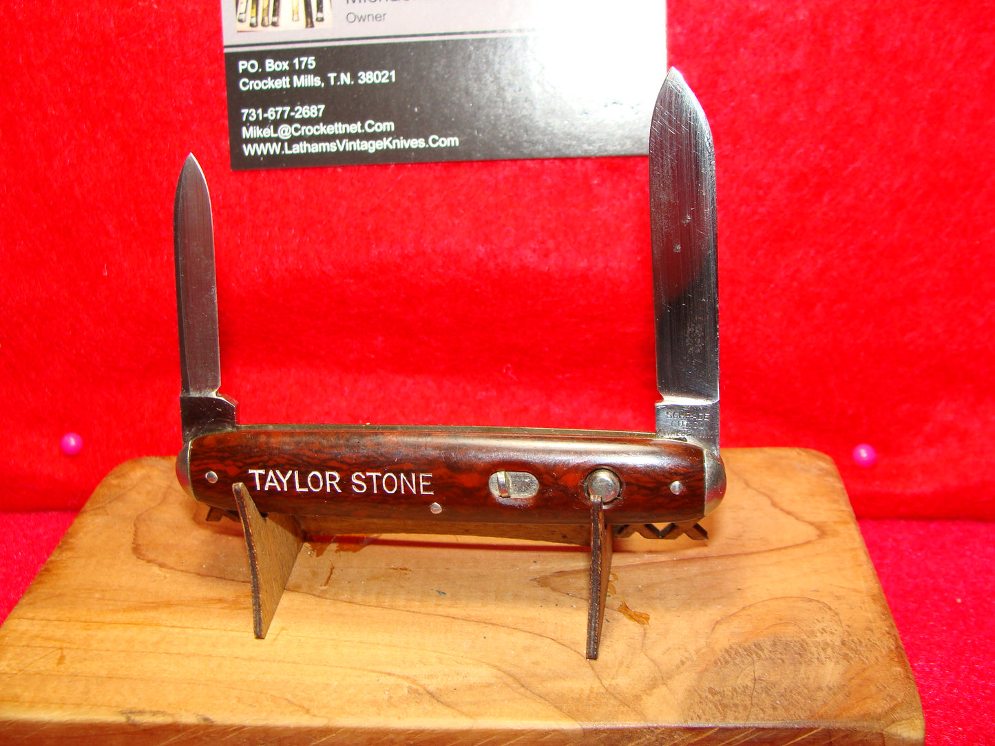 SCHRADE CUT CO. WALDEN NY 1916-46 TWIN BLADE DOUBLE BUTTON 3 3/8" VINTAGE AMERICAN AUTOMATIC KNIFE RED FIBER COMPOSITION HANDLES