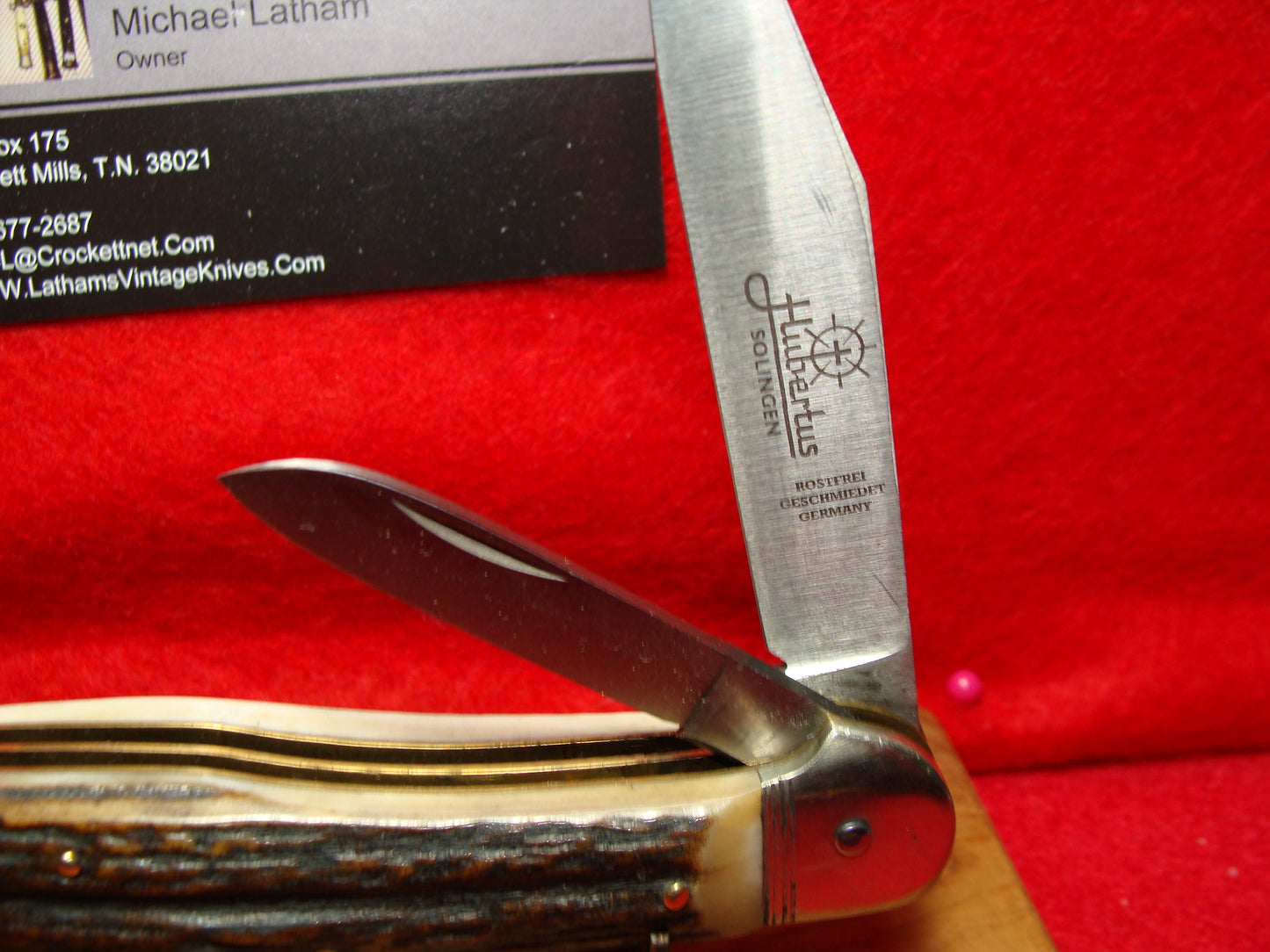 HUBERTUS SOLINGEN GERMANY 1990-2000 TWO BLADE PEN RELEASE GERMAN AUTOMATIC KNIFE DARK STAG HANDLES