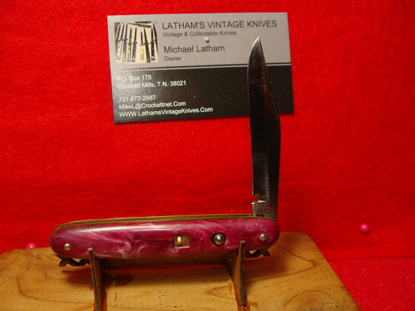 SHUR SNAP COLONIAL USA 1926-56 CIGAR JACK SINGLE BLADE 3 1/2" VINTAGE AMERICAN AUTOMATIC KNIFE PURPLE SWIRL COMPOSITION HANDLES