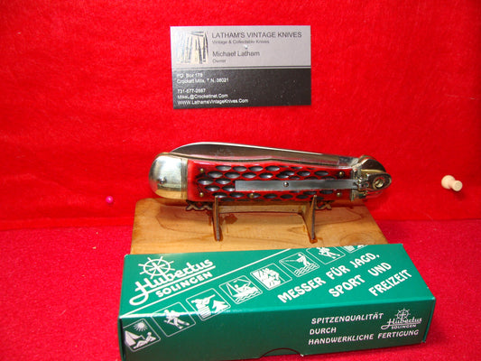 HUBERTUS SOLINGEN GERMANY 2004 LEVER AUTOMATIC 1 OF 100 #3 JAGDMESSER 13.5 CM GERMAN AUTOMATIC KNIFE RED JIGGED BONE HANDLES