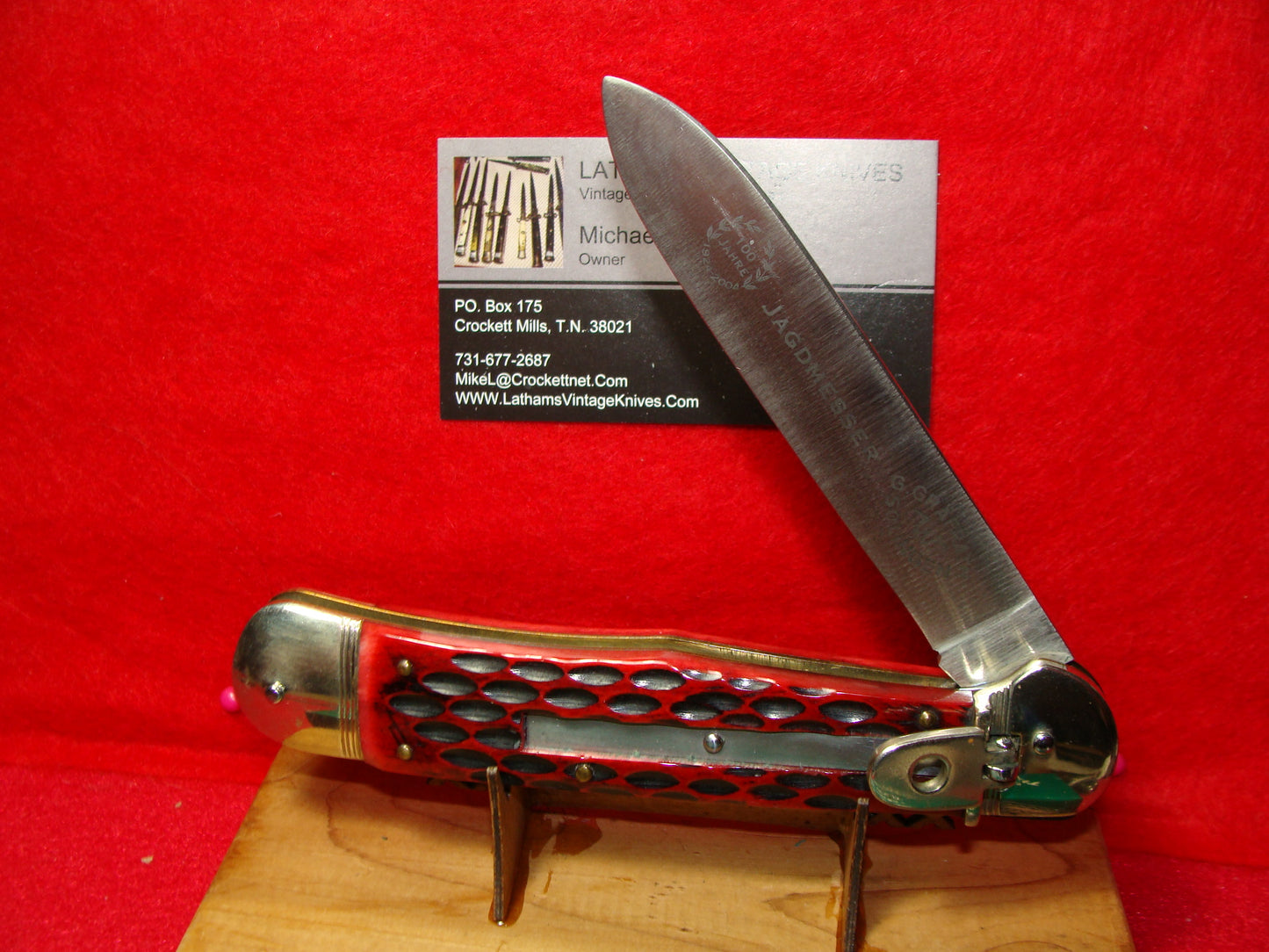 HUBERTUS SOLINGEN GERMANY 2004 LEVER AUTOMATIC 1 OF 100 #3 JAGDMESSER 13.5 CM GERMAN AUTOMATIC KNIFE RED JIGGED BONE HANDLES