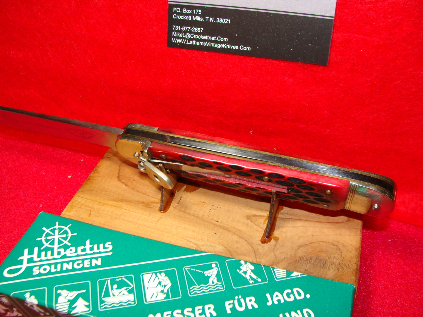 HUBERTUS SOLINGEN GERMANY 2004 LEVER AUTOMATIC 1 OF 100 #3 JAGDMESSER 13.5 CM GERMAN AUTOMATIC KNIFE RED JIGGED BONE HANDLES