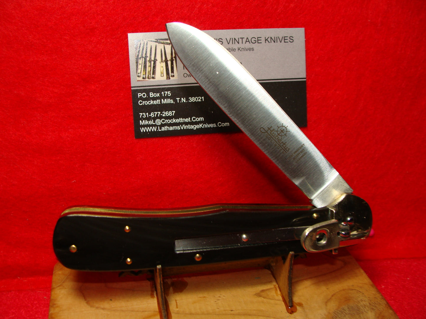 HUBERTUS SOLINGEN GERMANY 2005 LEVER AUTOMATIC 13.5 CM GERMAN AUTOMATIC KNIFE BUFFALO HORN HANDLES