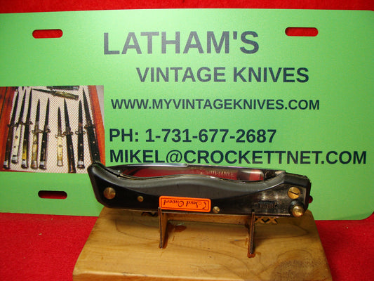 SAUT OUVERT FRENCH 1960-68 BO/BC FRENCH AUTOMATIC KNIFE BLACK COMPOSITION HANDLES