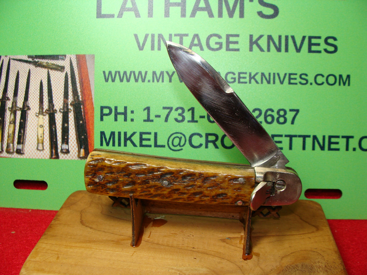 MAKI INOX FRENCH 1965-75 LEVER AUTOMATIC SPRINGER FRENCH AUTOMATIC KNIFE BROWN BONE HANDLES