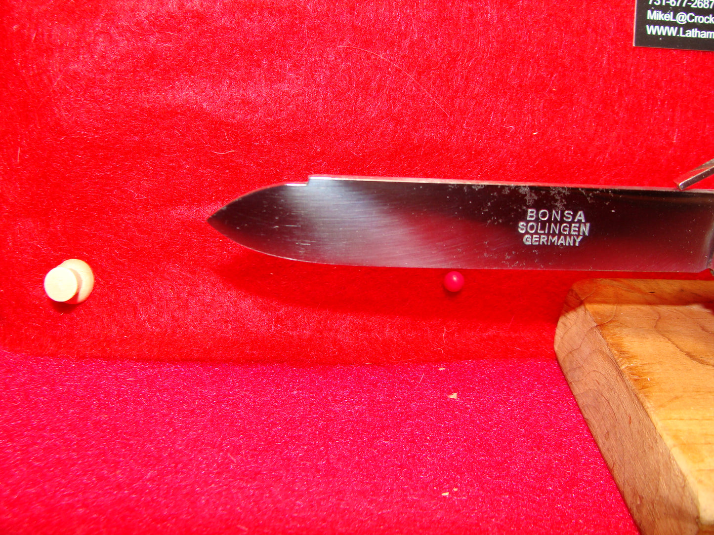 BONSA GERMANY 1950-56 OTF SINGLE ACTION TRAP DOOR GERMAN AUTOMATIC KNIFE WHITE DERLIN HANDLES