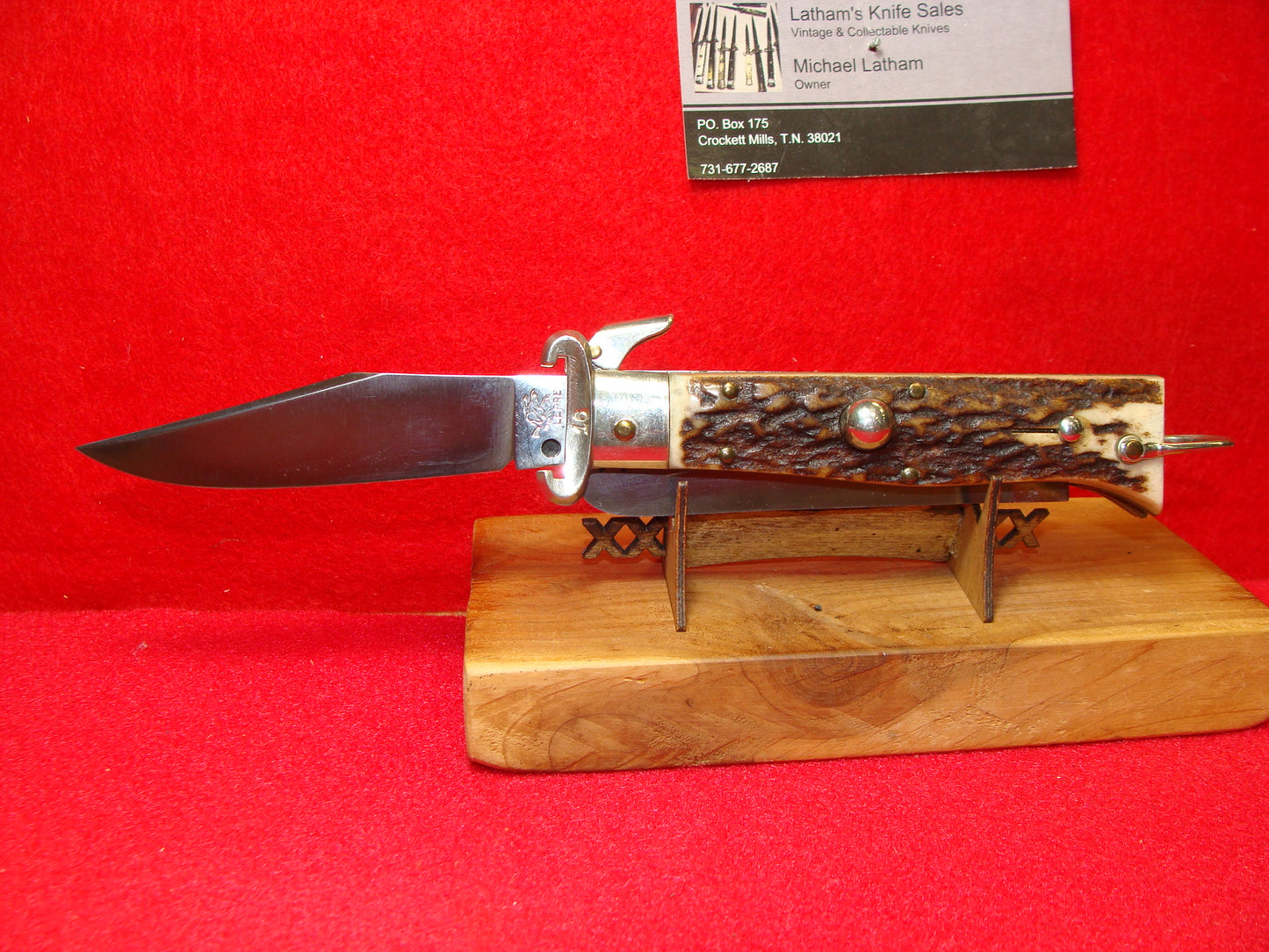 LEPRE  ITALY 1950-60 HUNTER SHELL PULLER FULCRUM RELEASE ITALIAN AUTOMATIC KNIFE STAG HANDLES