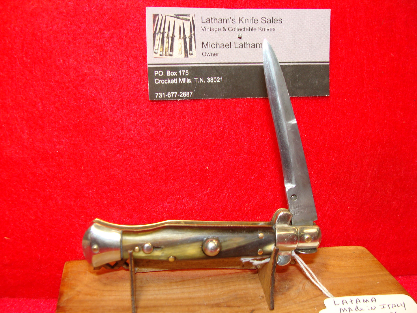 LATAMA MADE IN ITALY 1947-49 FLAT GUARD WASP STILETTO PICK LOCK 6 3/4" ITALIAN AUTOMATIC KNIFE BUFFALO HORN HANDLES