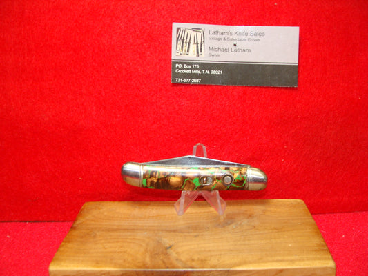 HAMMER BRAND PROV. RI. 1945-55 UTILITY JACK VINTAGE AMERICAN AUTOMATIC KNIFE 3 1/2" COPPER GREEN MIX SHELL WRAP HANDLES