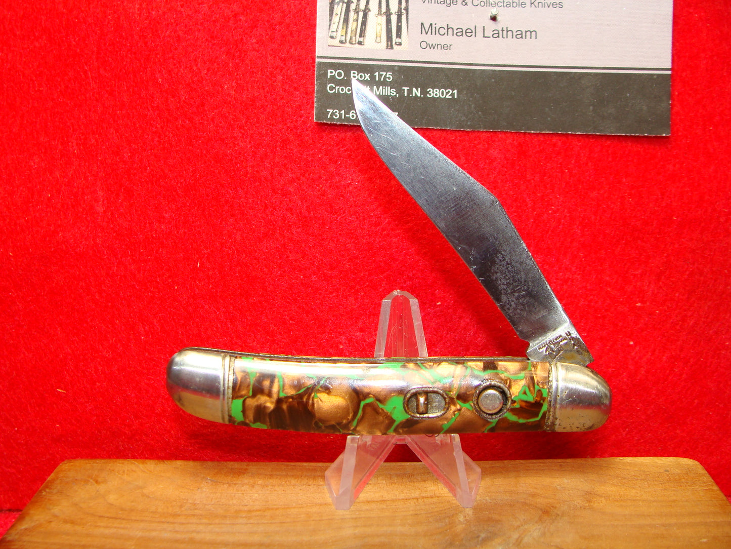 HAMMER BRAND PROV. RI. 1945-55 UTILITY JACK VINTAGE AMERICAN AUTOMATIC KNIFE 3 1/2"  COPPER GREEN MIX SHELL WRAP HANDLES