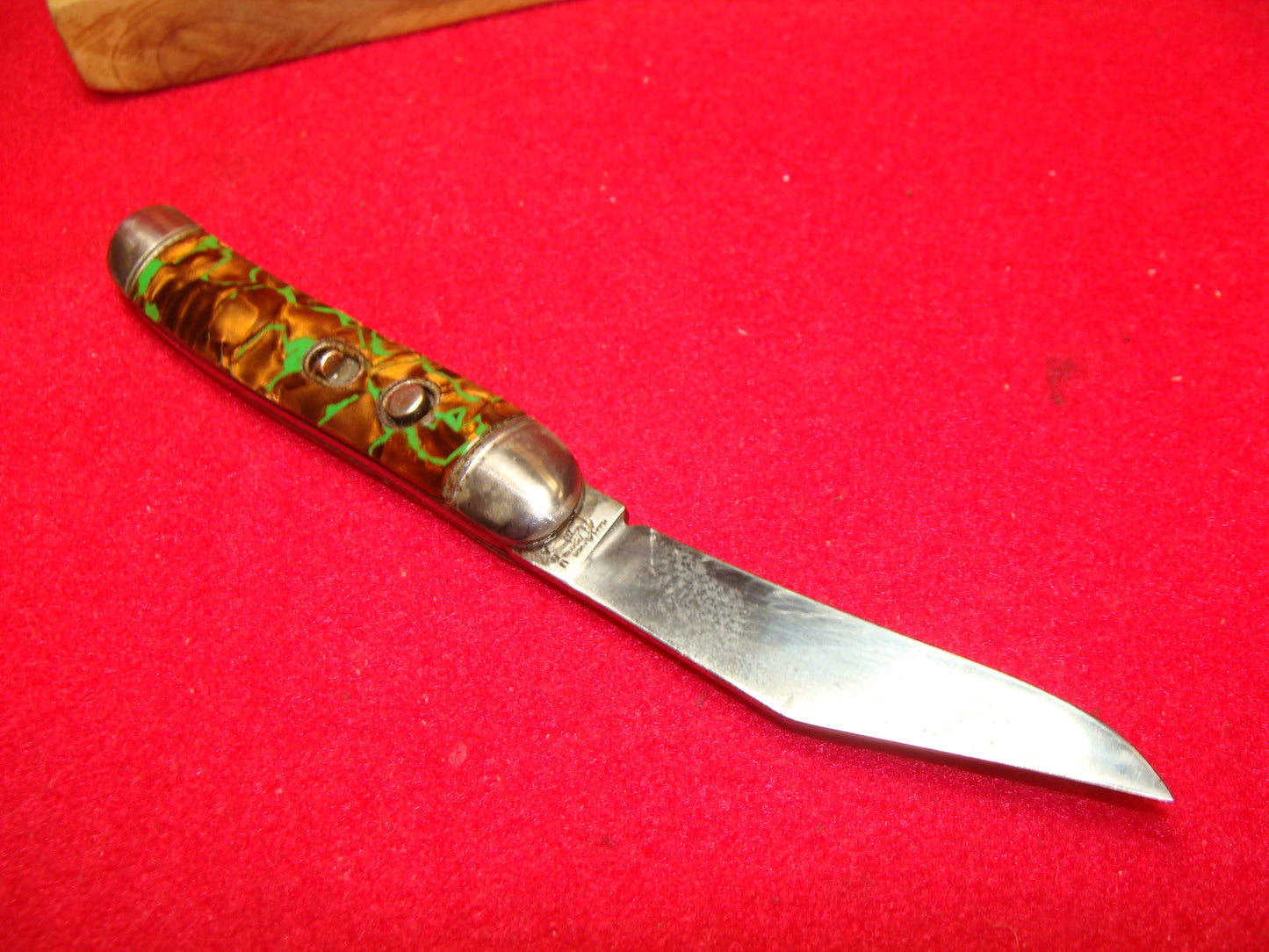 HAMMER BRAND PROV. RI. 1945-55 UTILITY JACK VINTAGE AMERICAN AUTOMATIC KNIFE 3 1/2"  COPPER GREEN MIX SHELL WRAP HANDLES