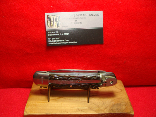 IMCO 1MPL CO. GERMANY 1950-59 LEVER AUTOMATIC 11 CM GERMAN AUTOMATIC KNIFE BLACK JIGGED BONE HANDLES