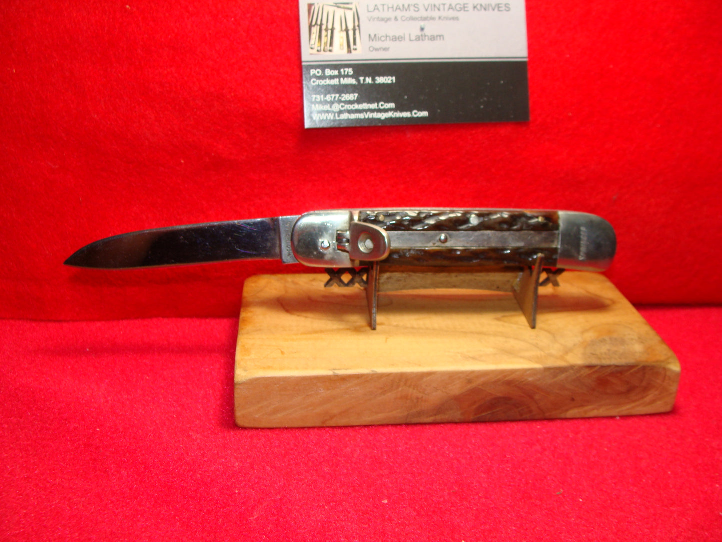 IMCO 1MPL CO. GERMANY 1950-59 LEVER AUTOMATIC 11 CM GERMAN AUTOMATIC KNIFE BLACK JIGGED BONE HANDLES