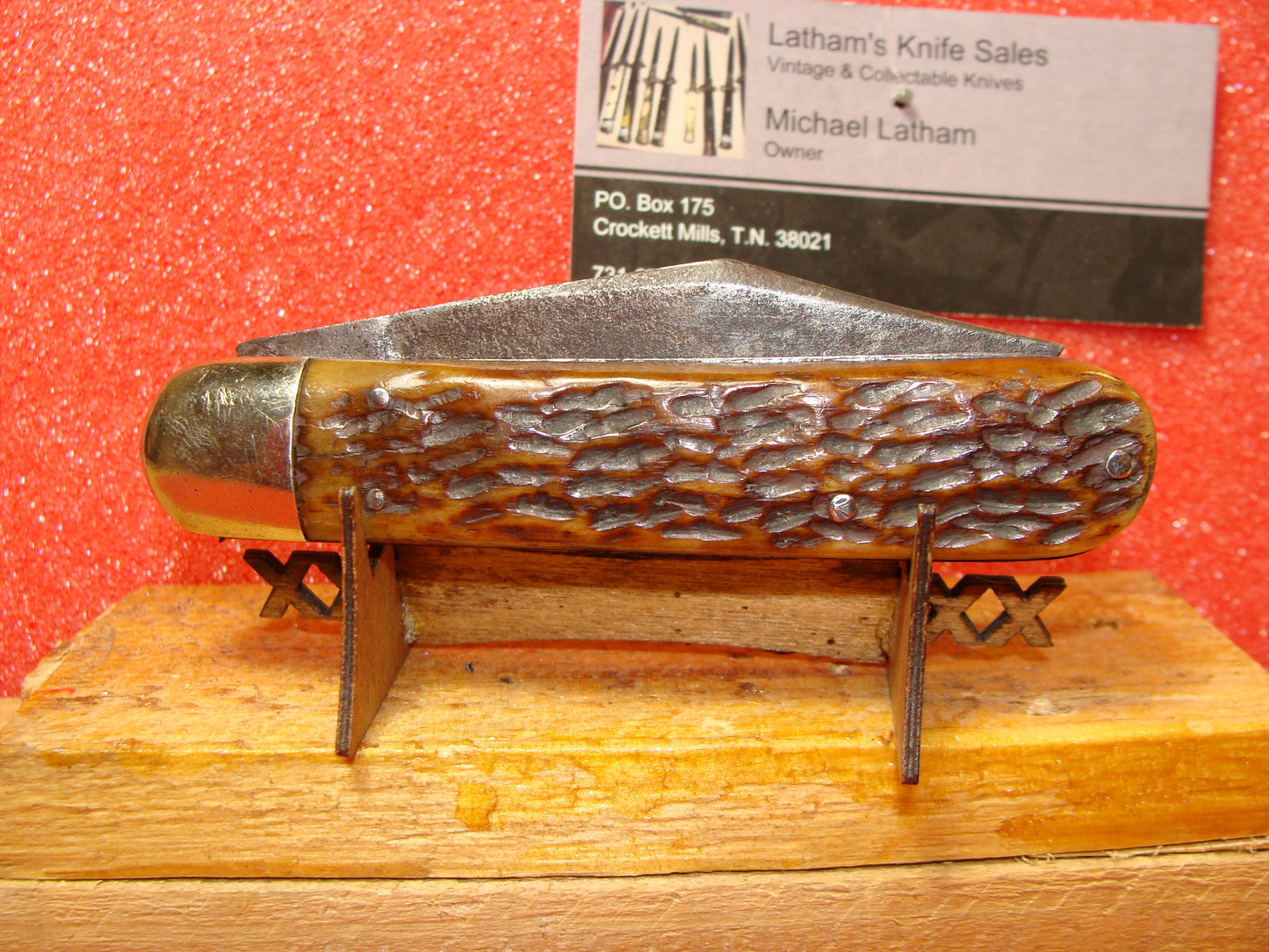 PRESS BUTTON KNIFE CO. WALDEN NY 1892-1923 VINTAGE AMERICAN AUTOMATIC KNIFE 4 " BUSINESS BROWN BONE HANDLES