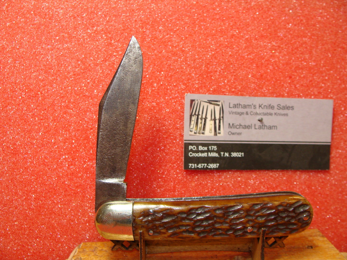 PRESS BUTTON KNIFE CO. WALDEN NY 1892-1923 VINTAGE AMERICAN AUTOMATIC KNIFE 4 " BUSINESS BROWN BONE HANDLES