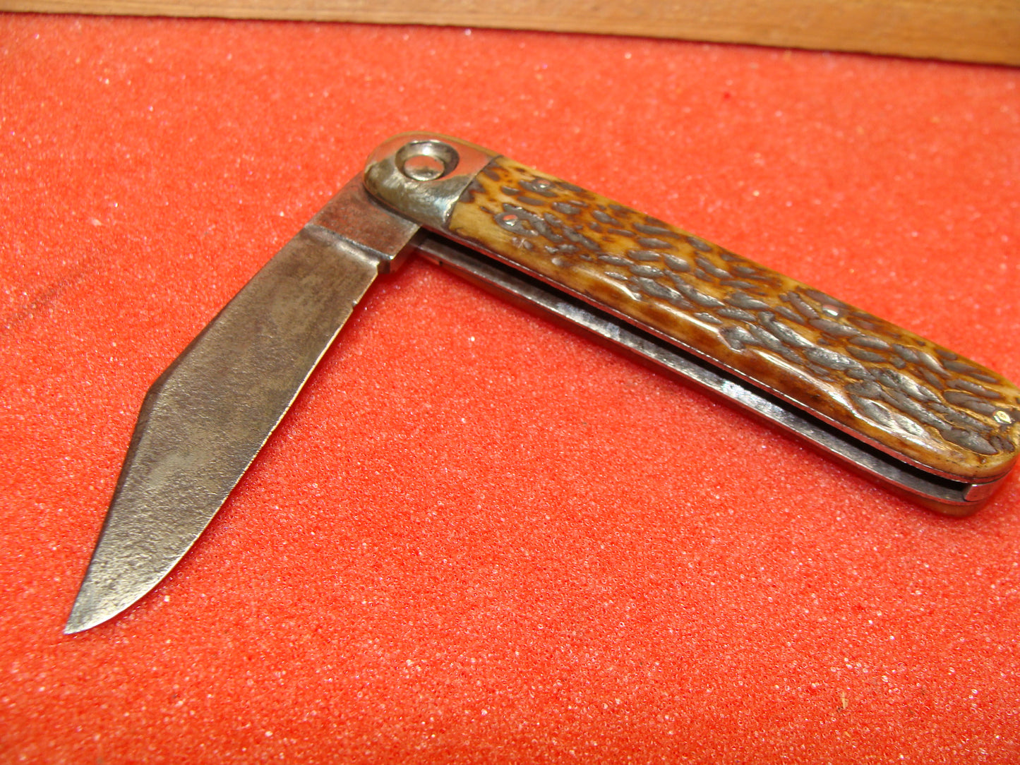 PRESS BUTTON KNIFE CO. WALDEN NY 1892-1923 VINTAGE AMERICAN AUTOMATIC KNIFE 4 " BUSINESS BROWN BONE HANDLES